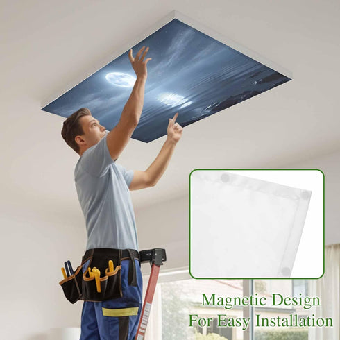 Yukro 1 Pack Night Ocean Fluorescent Light Covers for Ceiling Lights Natural Scenery Moonlight Sparkling Water Magnetic