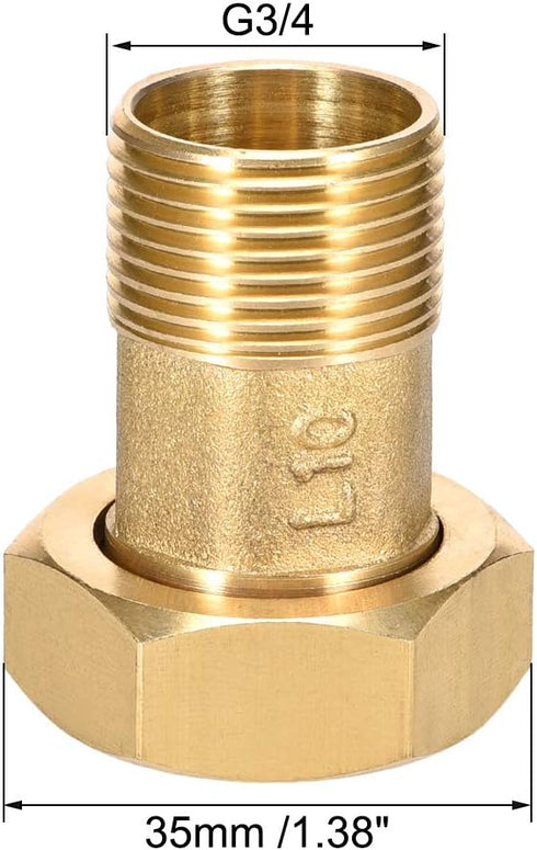 uxcell Brass Pipe Fitting, Hex Nipple, G3/4 Male X G1 Female Threaded Connector, Water Meter Coupling 49mm Length, 2Pcs