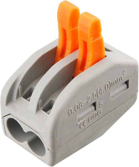 100 Pcs Lever Connectors Nuts, 2 Conductor Combination Compact Wire Connectors, Fast Connection Terminal 28-12 AWG