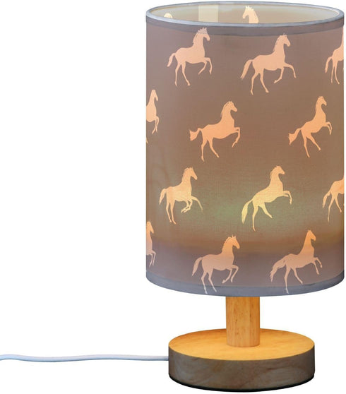 ALAZA Bedside Table Lamp Horse Purple Lamp for Girls Boys Bedroom with USB Port LED Kids Nightstand Lamp Wood Base Desk