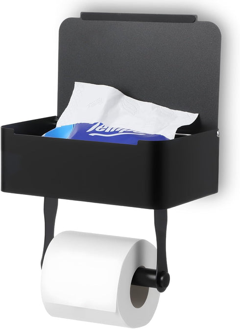Afcabakila Toilet Paper Holder with Shelf, Flushable Wipes Dispenser Fits for Bathroom Wipe