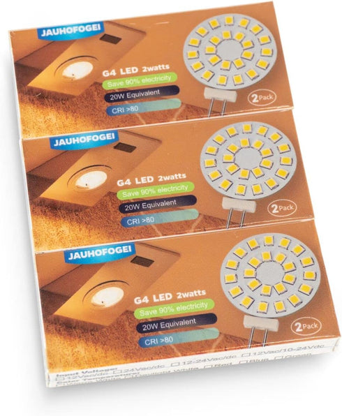 G4 LED Bulb Warm White 3000K, 2W - 20W Halogen JC Bulb Replacement, 12V G4 Base, Under Cabinet Puck Light Bulbs, 6 Pack