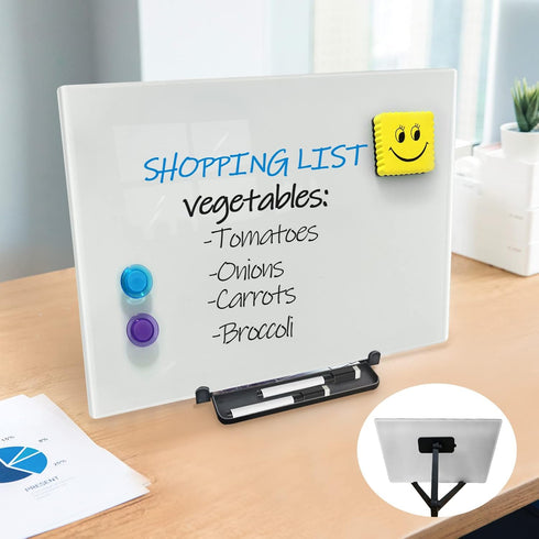 Magnetic Glass Whiteboard Desktop, 16x12" Tabletop Dry Erase Board with Adjustable Stand, Portable