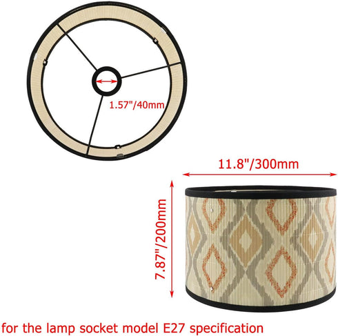 E27 11.8" 11.8" 7.87" 1 Crapyt Drum Wood Lampshade, Round Removable Lamp Cover, Vintage Geometric Pattern Lampshades