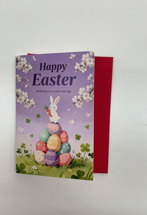Generic Happy Easter Greeting Card - 2.76x 1.97 Inches Watercolor Bunny & Easter