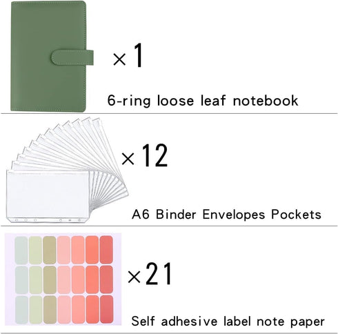 Money Saving Binder, Savings Challenges Book with for Cash Envelopes, 12pcs Zipper Envelopes A6 Budget Binder, Budget Planner for Managing Budgets and Saving Money -(Green-7.4IN) by LXWHYP