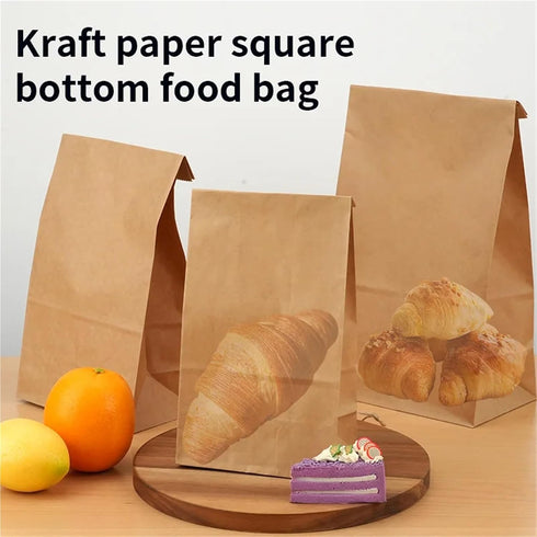Dnyucen 25pcs Packaging Sourdough Bread Bags Paper Bags Bakery Cookies Sandwiches Takeaway Bag Candy Bag Bulk(M Kraft