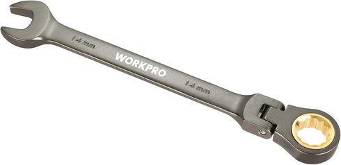 WORKPRO 14 mm Flex-Head Ratcheting Combination Wrench, 72-Teeth, Cr-V Constructed with Nickel Plating