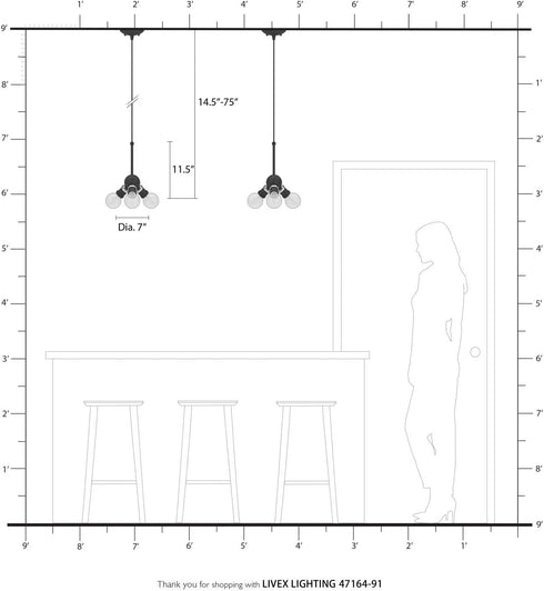 3 (47164-91) Livex Lighting Lansdale Light Pendant in Brushed Nickel
