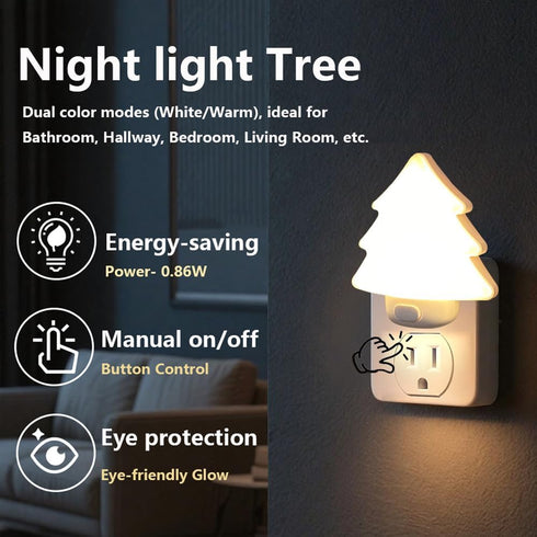 4-Pack Dimmable LED Night Lights Plug into Wall, Christmas Tree Night Light for Kids, White Warm Nightlight