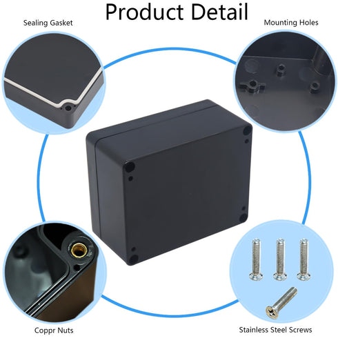 2 Pack Project Box IP65 Waterproof Junction Box, ABS Plastic Black Electrical Boxes for DIY Projects, 4.53"x3.54"x2.17"