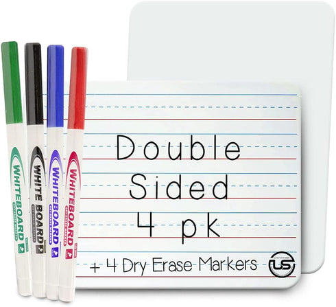 Small Dry Erase Board 4pk, Double Sided Lapboard with 4 Dry Erase Markers, Perfect for Homeschool Supplies, Office,