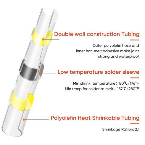 Solder Seal Wire Connectors, Marine Grade Heat Shrink Butt Connectors Kit, 350PCS Waterproof Insulated Terminals