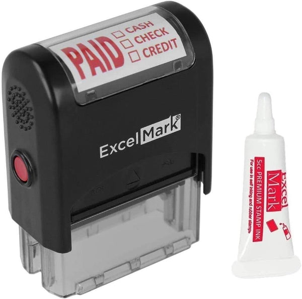 Paid Cash Check Credit - ExcelMark Self-Inking Rubber Stamp - A1539 Red Ink with 5cc Refill Ink