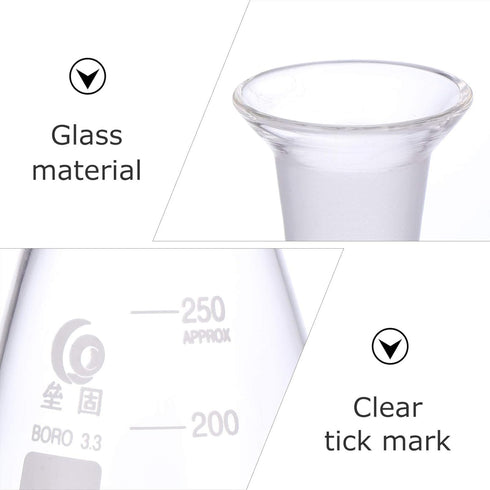 Glass Conical Flask Graduated Borosilicate Erlenmeyer Flask with Ground Stopper for Lab Experiment Chemistry - 250ml