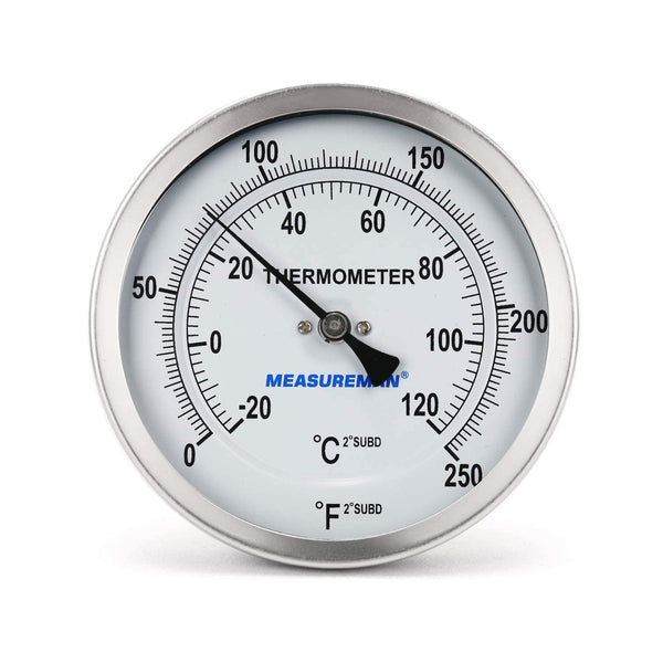 Measureman Fully Stainless Steel Pot, Kettle with Bimetal Dial Thermometer, 3" Dial, 0-250 deg F, Adjustable, 1/2" NPT