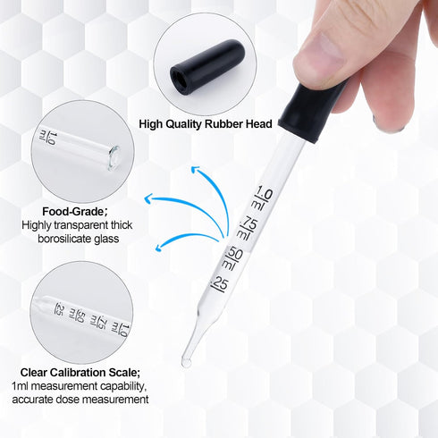 2pcs 1ml Glass Eye Dropper, Bent & Straight Tip Calibration Liquid Dropper with Cleaning Brush (Black)