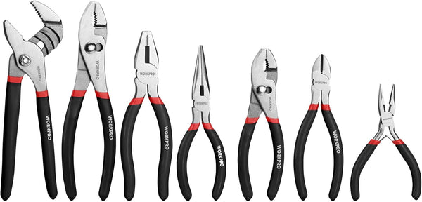 WORKPRO 7-piece Pliers Set with Groove Joint, Long Nose, Slip Joint, Linesman,