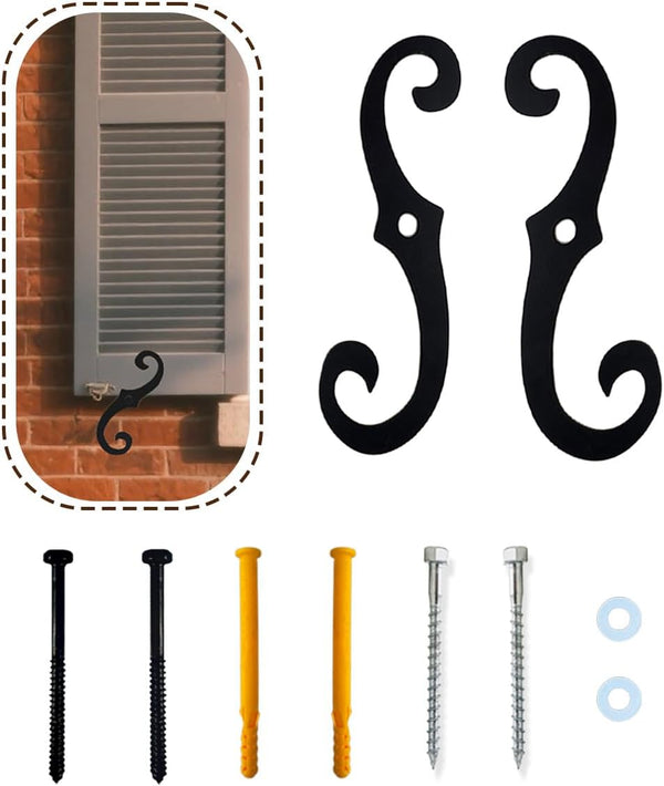 SMUVSMU 2 Pcs Shutter Fasteners,6.5" Shutter Dogs for Exterior Shutters,Black S Shaped Shutter