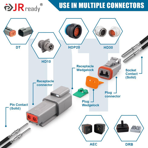 JRready Deutsch DT Solid Contacts Terminal Kit, Size 16, ST6364-050, Electrical Connectors, Pin 0460-202-16141, Socket