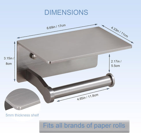 TOPGHIP Toilet Paper Holder with Shelf - Toilet Tissue Holder with Cell Phone Shelf for Bathroom - Toilet Paper Roll