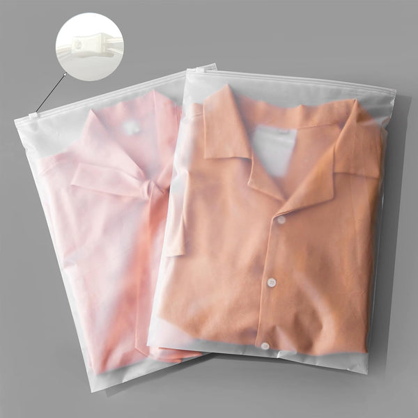 50 Pcs Frosted Zipper Poly Bags for Clothing, 12x16 Inch Plastic Packaging Bags for Small Businesses, Clear Apparel Bag