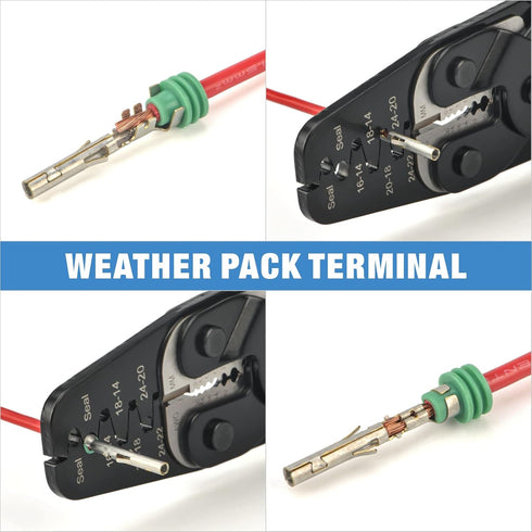 iCrimp IWC-1424AB Wire Crimping Tool for Weather Pack and Metri Pack Terminals with Built-in Stripper and Cutter