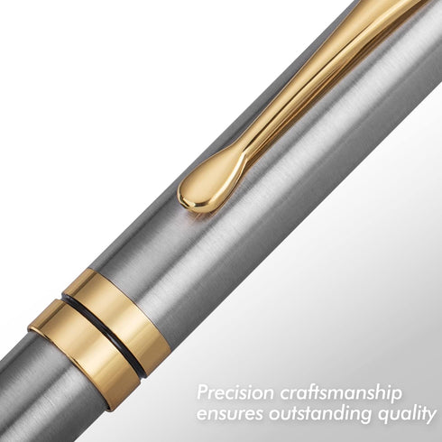 BEILUNER Ballpoint Pens, Stunning Silver Chrome Metal Pen with Golden Trim, Best Ball Pen Gift Set for Men & Women, Professional, Executive, Office, Nice Pens-Gift Box with 0.5mm Extra Black Refill by BEILUNER
