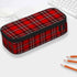 Plaid Check Pencil Pouch - Scottish Tartan High Capacity Pencil Case, Stationary Bag, Cosmetics Bag (Red White)