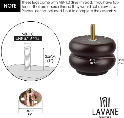 La Vane 3 Inch 7cm 4.5" 50% 1000LB 4PCS / Round Chunky Bun Feet - Wide, Wider for Maximum Stability & Capacity - Solid