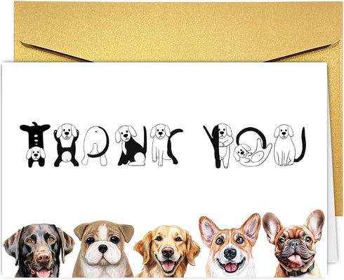 RUALOVE Cute Dog Thank You Card - Appreciation Gift for Friend, Teacher, Boss,