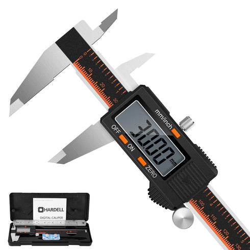 HARDELL Digital Caliper, 6 Inch Stainless Steel Measuring Tool, Large LCD Screen, Electronic Micrometer