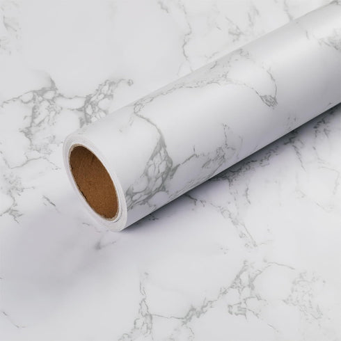 15.8"x118" White Marble Wallpaper - Self Adhesive Contact Paper for Kitchen Cabinets and Bathroom Refurbishment