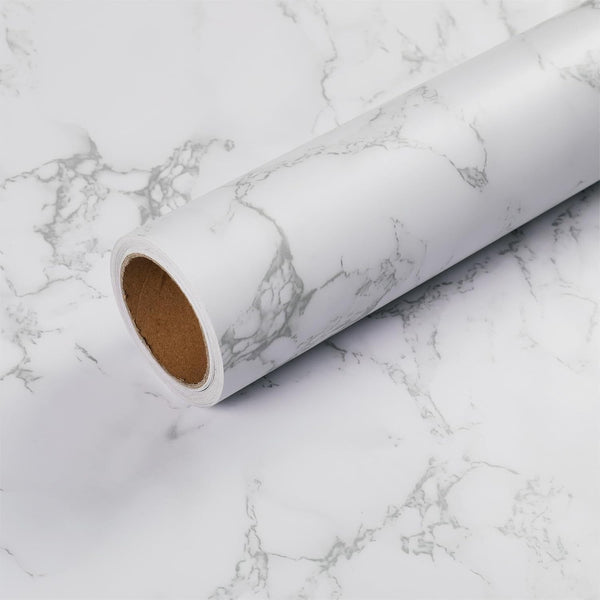 15.8"x118" White Marble Wallpaper - Self Adhesive Contact Paper for Kitchen Cabinets and Bathroom Refurbishment