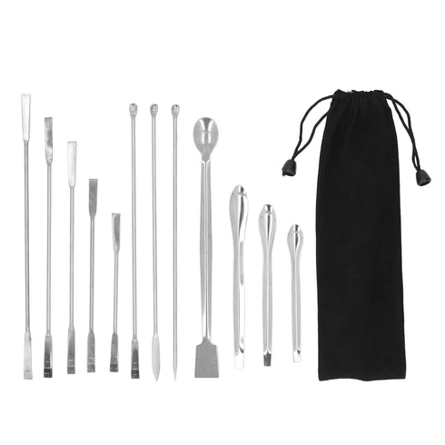 12Pcs Stainless Steel Laboratory Spatula Tool Set Kit, Long Handle Mixing Spoon for Gel Powder, Ideal for Homes and Labs
