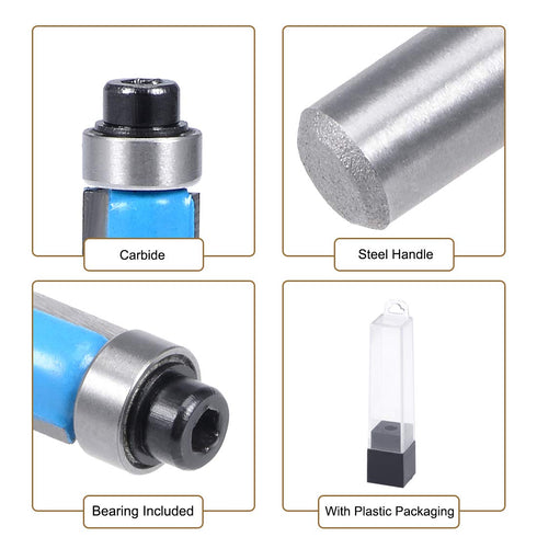 uxcell Router Bit 1/4 Shank, 1/4 inch Dia. Flush Trim with Bearing, 2 Flutes Carbide for Woodworking Milling Tool