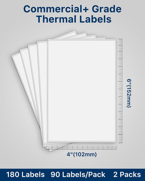 4x6 Inch Commercial+ 180 Labels/Pack iEager Thermal Labels, White Shipping Label Stickers, Grade Thermal Printer