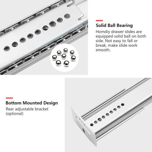 2 Pack 16Inch 3/4 homdiy Heavy Duty Centered Bottom Mounted Drawer Slides for Cabinet & Dresser Drawers, Bottom Mount