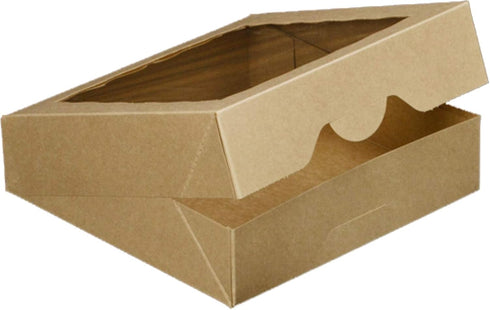 ONE MORE 10inch Natural Kraft Bakery Pie Boxes with PVC Windows, Large Cookie Box 10x10x2.5inch, 12 Pack (Brown)