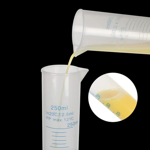 5Pack 250ml Plastic Graduated Cylinder, Durable Lab Test Tube Flask with 2-Sided Measuring Lines