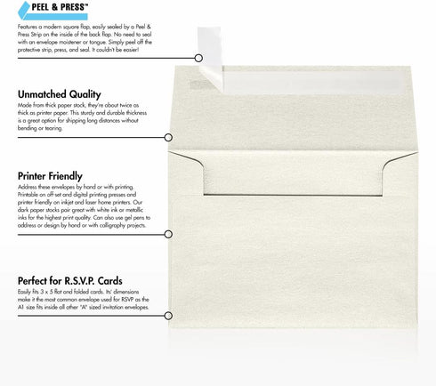 LUXPaper 4Bar A1 Invitation Envelopes | Peel & Press | 3 5/8" x 5 1/8" | Quartz Metallic | 80lb Text | 50 Count