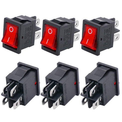 Twidec 6Pcs Rocker Switch AC 6A/125V 10A/250V DPST 4 Pins 2 Position ON/Off Red LED Light Illuminated Toggle Switch