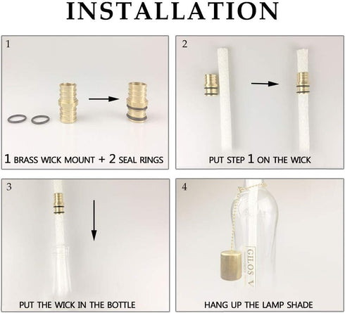 EricX Light 4 Pack, 4 Wine Bottle Torch Kit Includes Long Life Torch Wicks ,Brass Torch Wick Holders And Brass Caps
