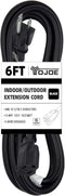 YOJOE 6 Foot Black Outdoor Extension Cord, 16/3 SJTW Waterproof Cable with 3 Prong Grounded Plug