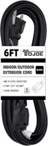 YOJOE 6 Foot Black Outdoor Extension Cord, 16/3 SJTW Waterproof Cable with 3 Prong Grounded Plug