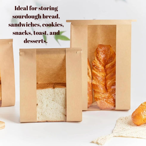 100 Pack 13.7" 8.2" 3.5" Packaging PAICUIKE Large Kraft Paper Bread Bags for Homemade Bread Sourdough Bags x x with Tin