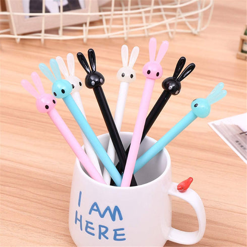 Yansanido 12 Pcs Fluent Writing Pen - 0.5 mm Black Ink Rabbit Ear Shape Rolling Ball Gel Ink Pen