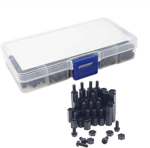 240PCS M2.5 Nylon Hex Spacer Standoffs Screws Nuts Assortment Kit, Male-Female (Black)