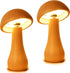 LONRISWAY 2 Pack Wooden Mushroom Lamp, Portable Cordless Small Rechargeable Battery Operated Lamp,Stepless
