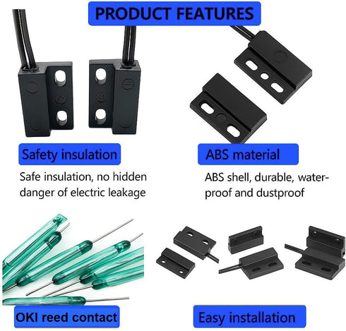 Gebildet 5pcs Recessed Wired Security Window Gate Contact Sensor Alarm Magnetic Reed Switch Black, Magnetic Door